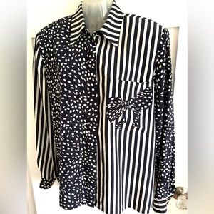 Louis Feraud Vintage Woman's Striped Polka Dot Long Sleeved Blouse Top Shirt 10